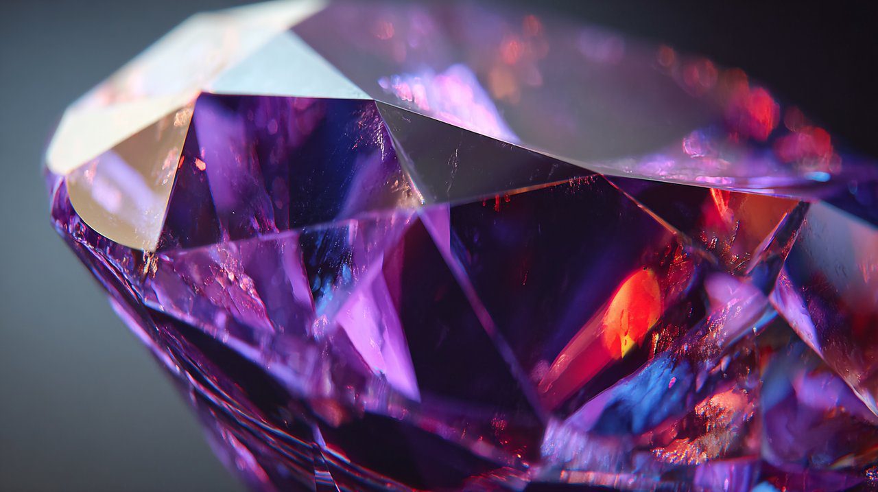 A raw amethyst geode with sparkling crystals.