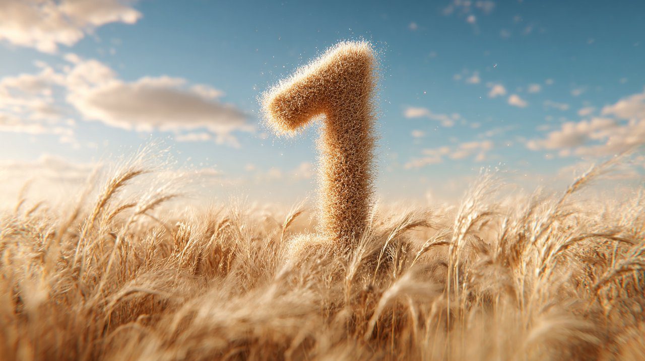The number 1 hovering over a vibrant, sunlit field.