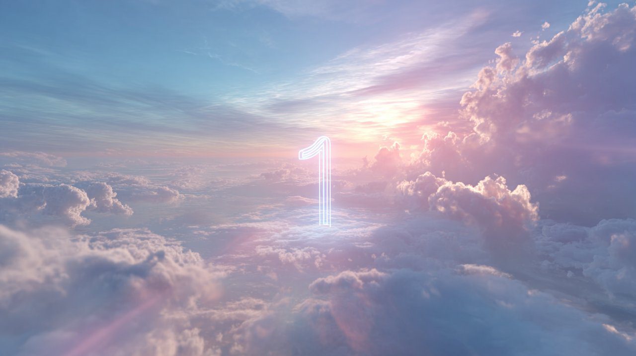 The number 1 as a luminous guide in a vast, hopeful sky.