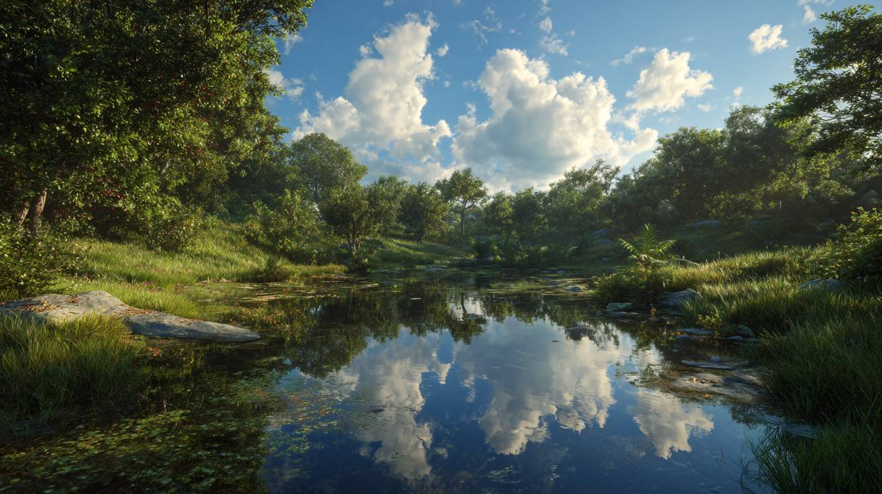 Still pond reflecting a clear sky