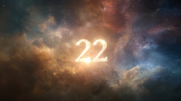Angel Number 22 glowing in a celestial background