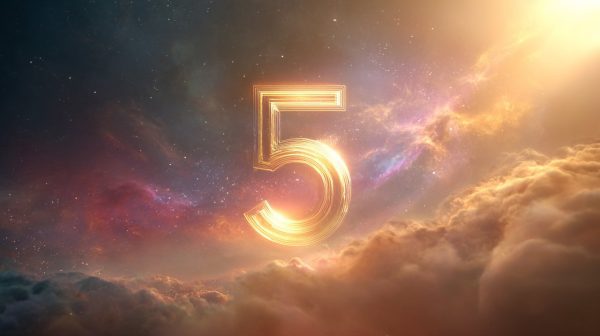 The number 5 glowing brightly in a celestial background.