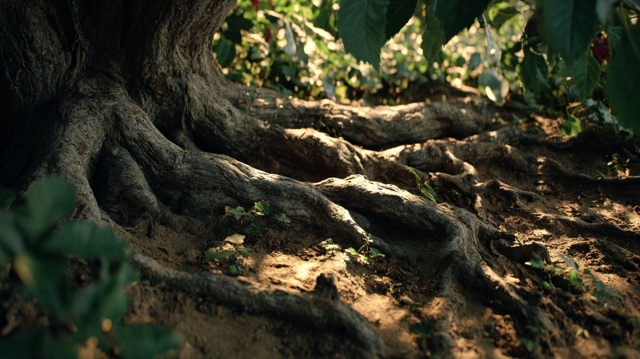 Intertwined ancient tree roots symbolizing strong connections.