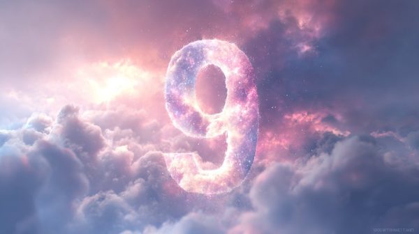Angel Number 9 glowing in a celestial sky