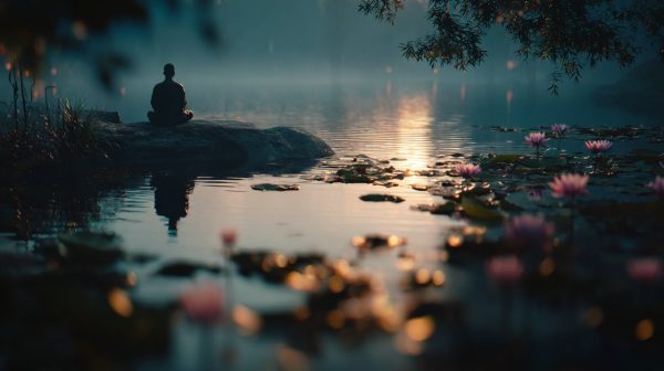 A serene pond reflecting light, symbolizing inner wisdom.