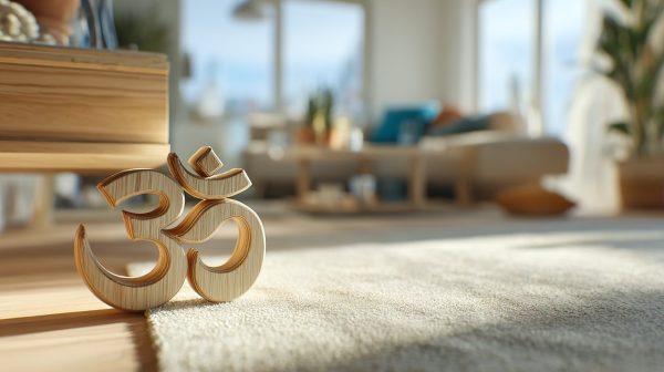 Om symbol in a bright, serene living room