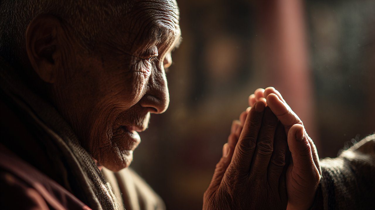 Elder offering a Khata to a younger person, symbolizing trust and connection.