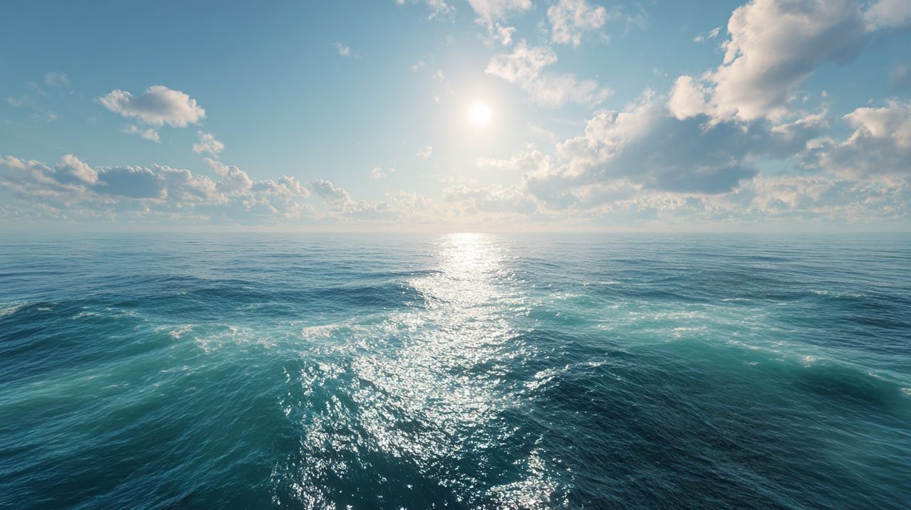 A river merging into the vast, boundless ocean, symbolizing Nirvana.