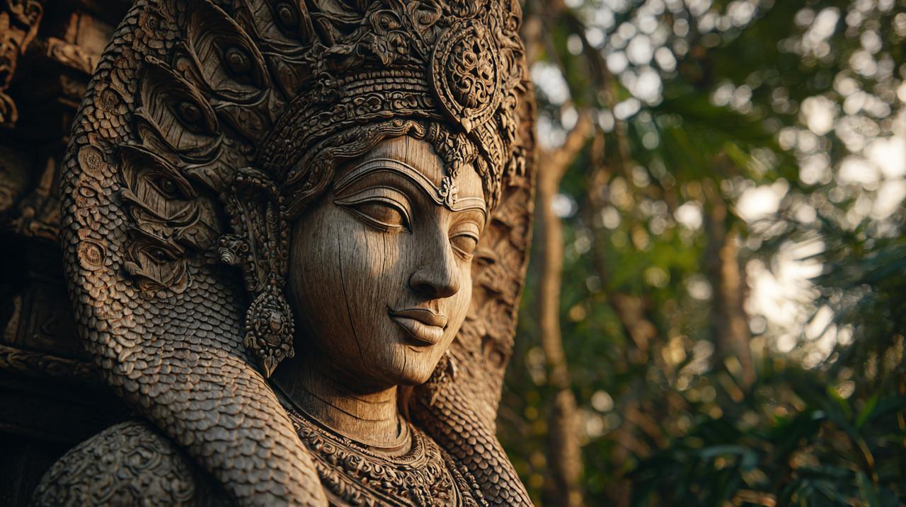 Ancient Naga Kanya Statue in Temple