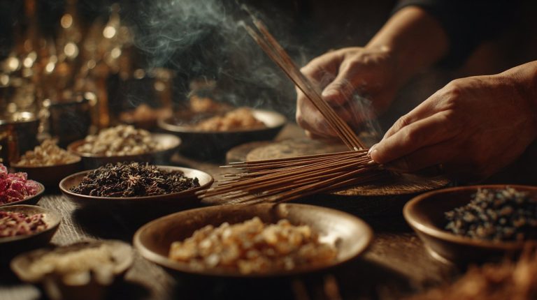 Close-up of handcrafted incense sticks with natural ingredients