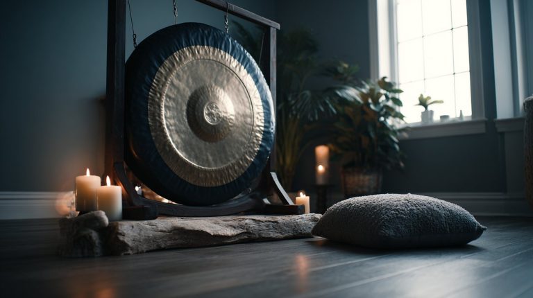 Serene Meditation Space with Buddhist Gong