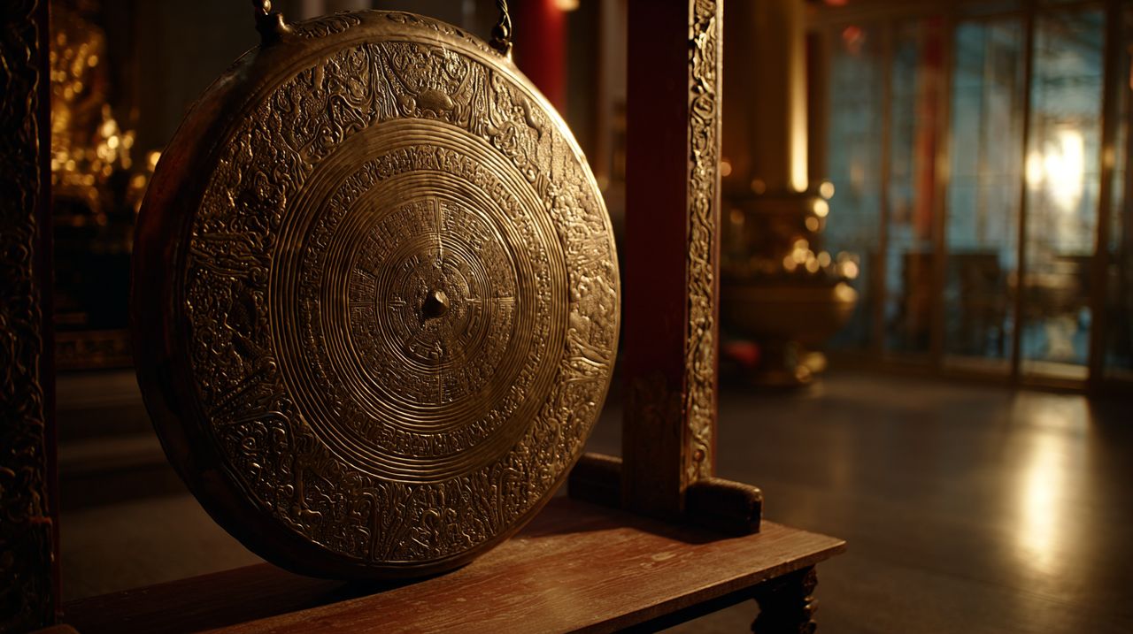 Traditional Buddhist Gong in Temple