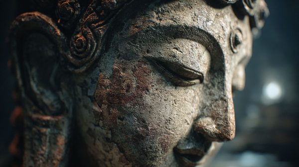 Ancient stone statue with energetic presence