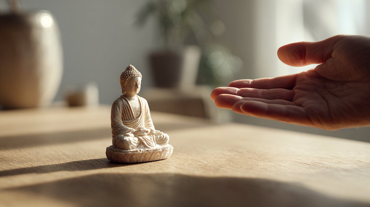 Statue in a peaceful meditation space