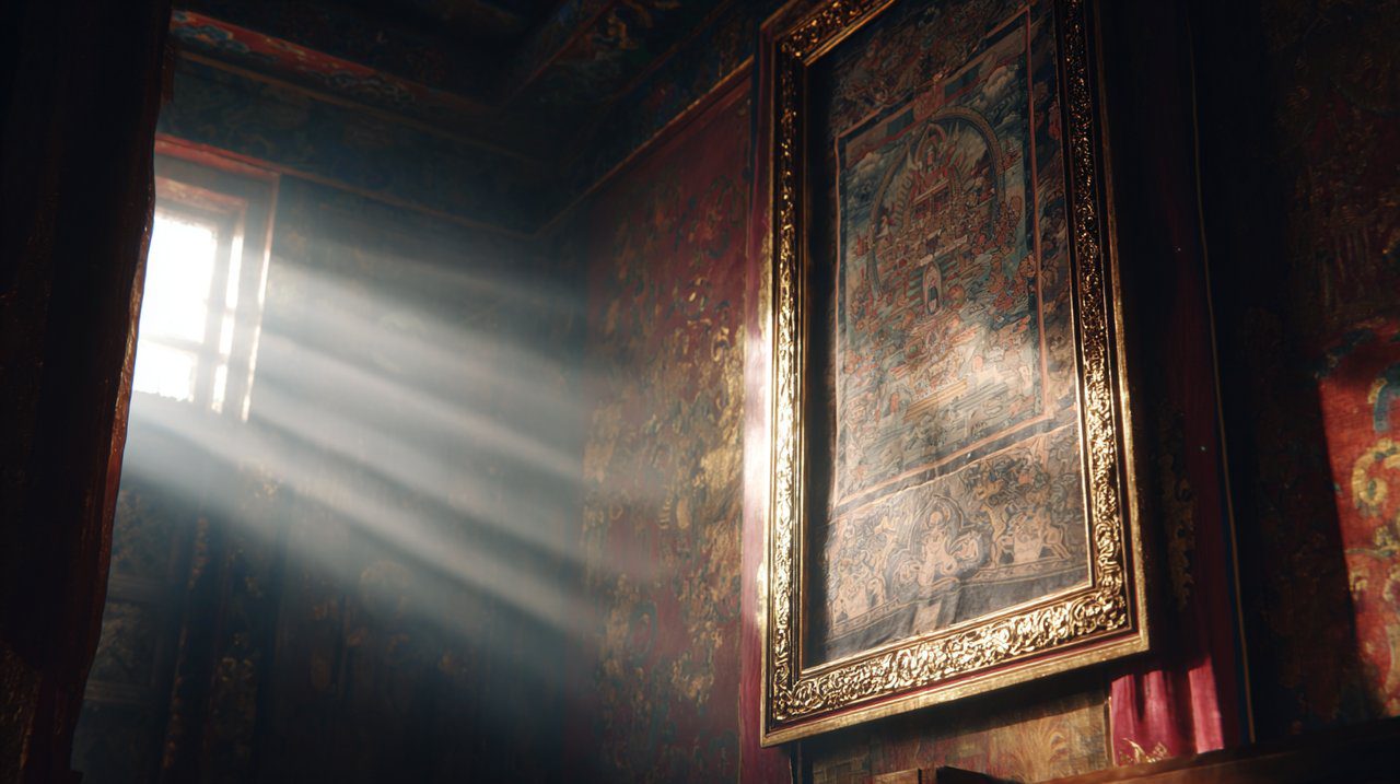 Ancient Thangka in Monastic Setting
