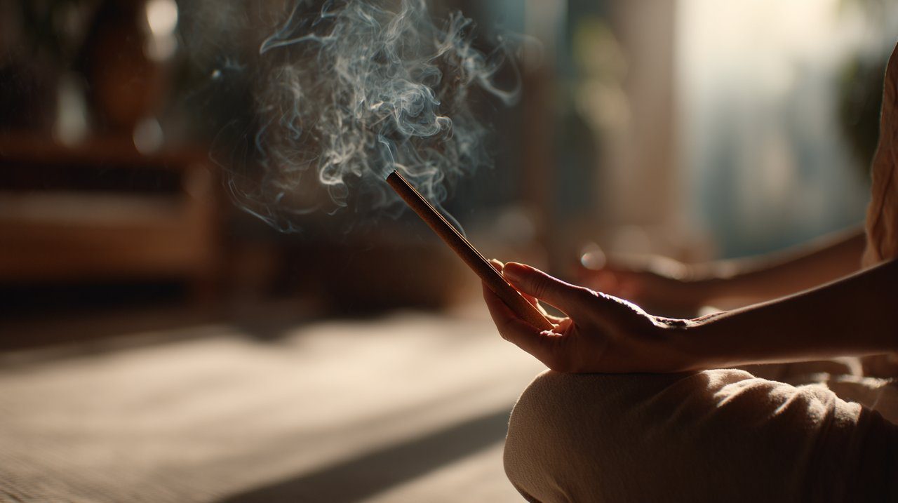 Tibetan incense burning during meditation