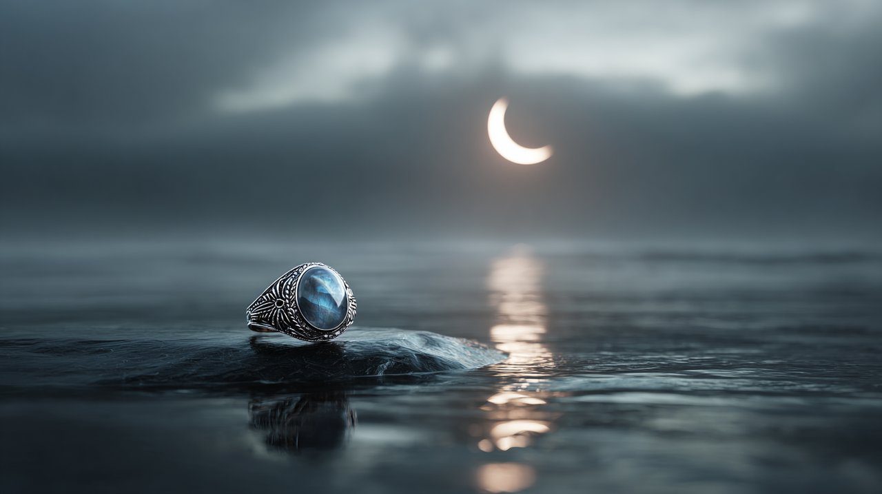 Tibetan Moonstone Ring against a symbolic backdrop of new beginnings.