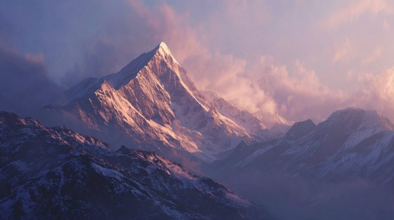 A serene, majestic view of the Himalayas at golden hour, symbolizing peace and good fortune.