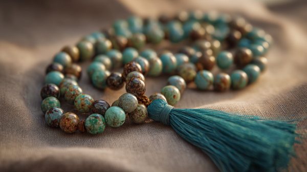 Close-up of a beautiful turquoise mala