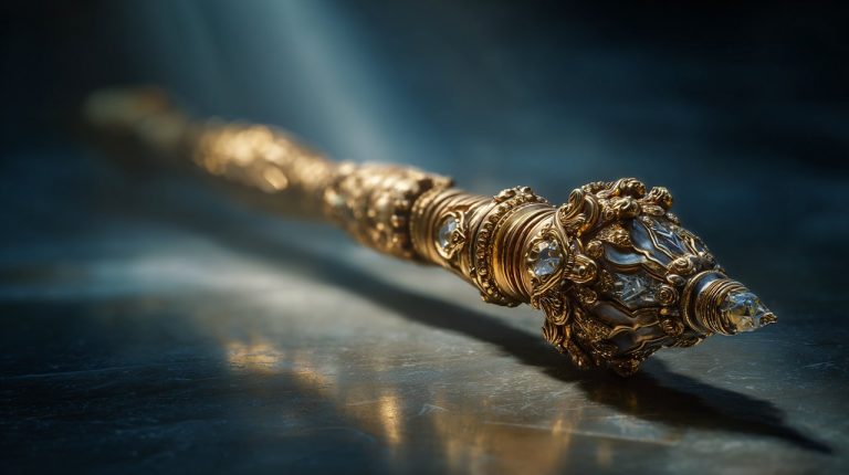 Photorealistic Vajra Dorje with thunderbolt and diamond symbolism.