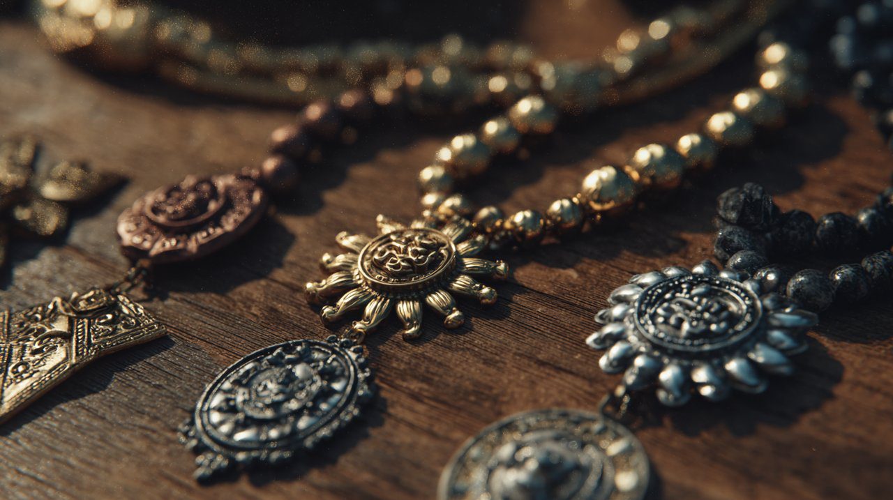 Selection of finely crafted Vajra Dorje necklaces.