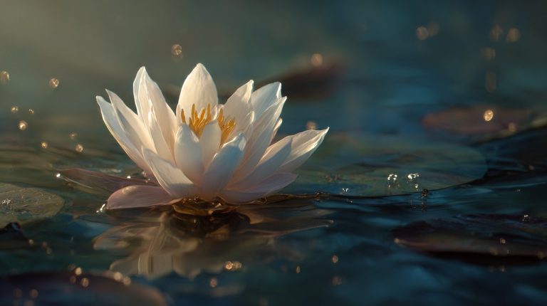 Pristine White Lotus Flower Blooming