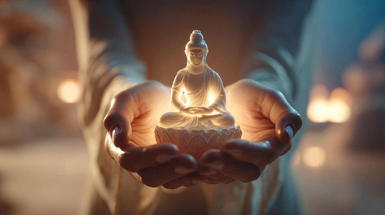 Symbolic image of compassion and inner peace, White Tara statue.