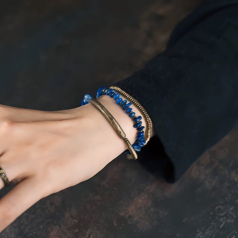 Pulsera Multicapa de Lapislázuli Tibetano Hecha a Mano Handcrafted Tibetan Lapis Lazuli Multi-Layer Bracelet - Protection & Balance - 8