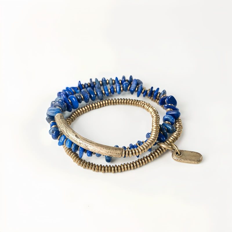 Pulsera Multicapa de Lapislázuli Tibetano Hecha a Mano Handcrafted Tibetan Lapis Lazuli Multi-Layer Bracelet - Protection & Balance - 6
