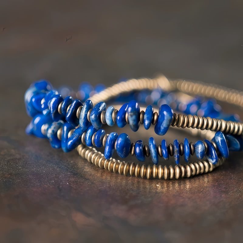 Pulsera Multicapa de Lapislázuli Tibetano Hecha a Mano Handcrafted Tibetan Lapis Lazuli Multi-Layer Bracelet - Protection & Balance - 1