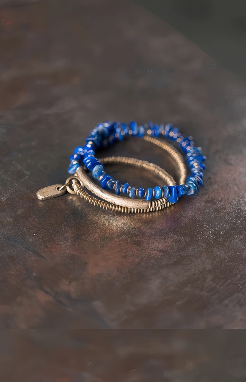 Pulsera Multicapa de Lapislázuli Tibetano Hecha a Mano Handcrafted Tibetan Lapis Lazuli Multi-Layer Bracelet - Protection & Balance - 7
